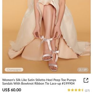 JJs House Champagne 4” Heels With Ribbon Tie Size 37